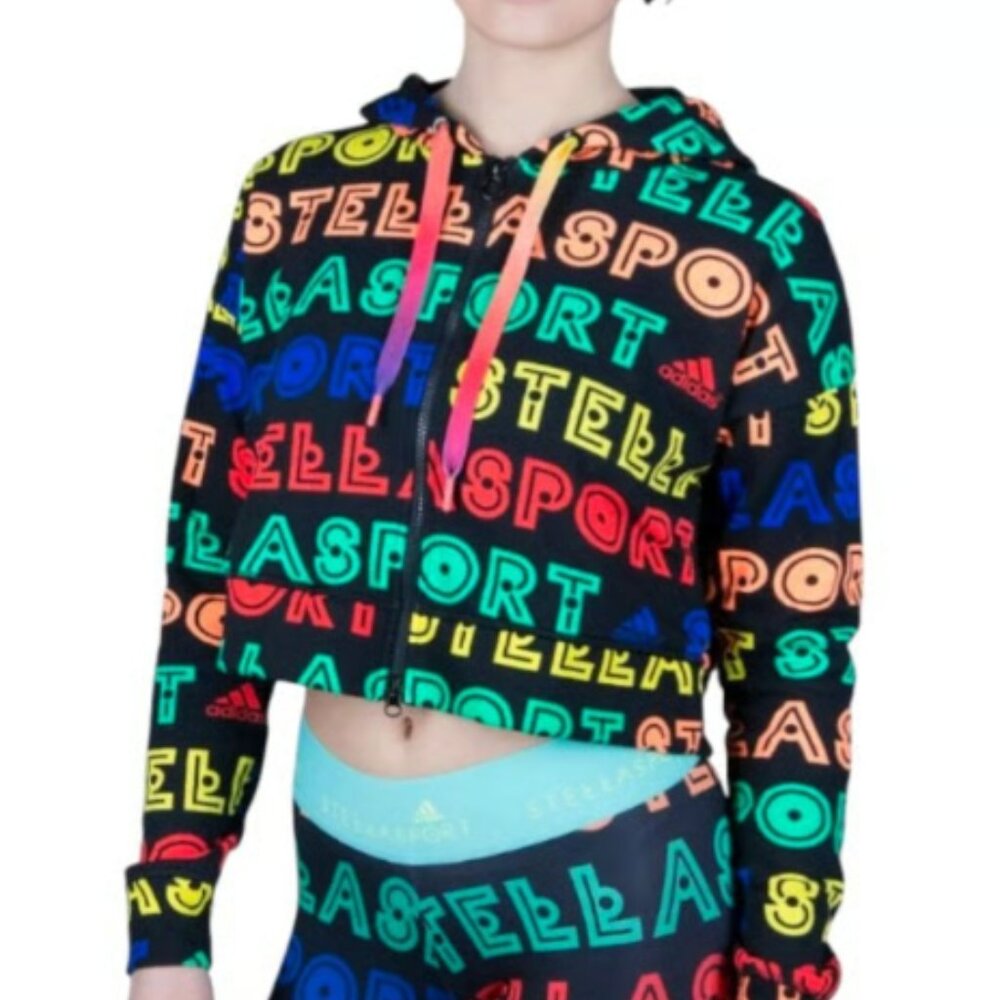 Adidas x Stella McCartney Oversized  Black Rainbow Spellout Zip Hoodie